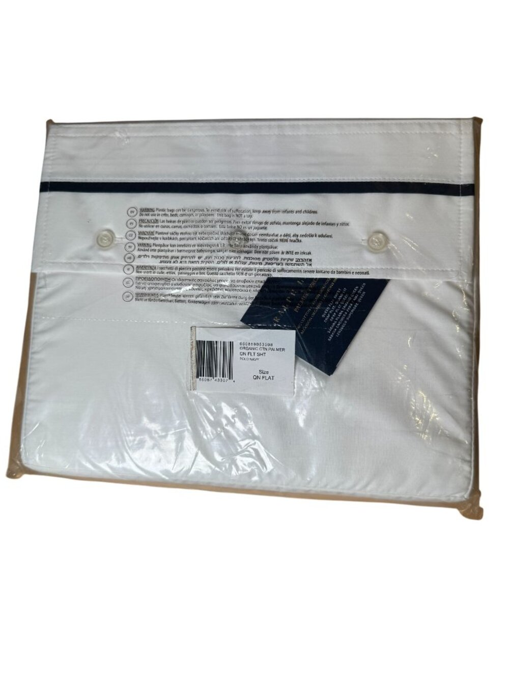Ralph Lauren Organic Cotton Palmer Queen Flat Sheet Polo Navy NEW